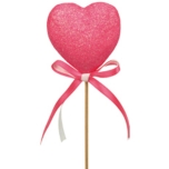 Stick Heart Süda Glitter+Bow Ø7cm Pink 50cm