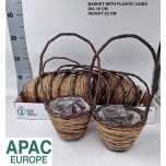 Basket Korv Natural with Plastic Liner Ø16 h33cm