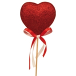 Stick Heart Süda Glitter+Bow Ø7cm Red 50cm