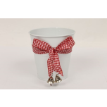 Zinc Pot White with Ribbon & Bells ø9,5 h9,5cm