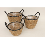 Basket rnd w metal black edge/handle S/3