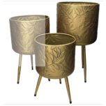 Planter Leaf Metal Gold 25x25x46.5cm S/3 KOMPLEKT 3TK