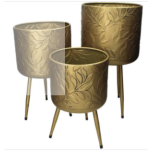 Planter Leaf Metal Gold 25x25x46.5cm (Set of 3)