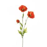 POPPY SPRAY X3 W/2 FLWS, 1 OPEN BUD & FLOCKED STEM, HEAD D. 10 CM, 71 CM. - ORANGE