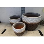 Cer Pot Diamond White Brown M Ø24 h22cm