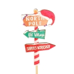 Stick Christmas Village Signs 10x6cm Wood 12cm